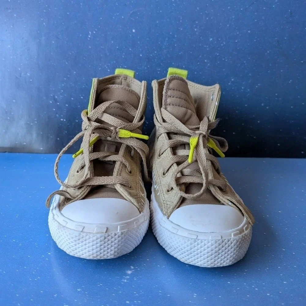 Converse UNT1TL3D High Top Sneakers Youth 1 Khaki Tan Neon Not A Chuck A04174C